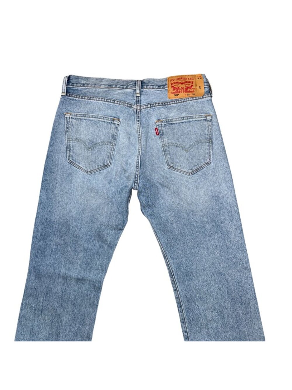 Levis 501 Button Fly Straight Leg Jeans Mens 34 31 Light Wash Stitched Pockets - Picture 6 of 8